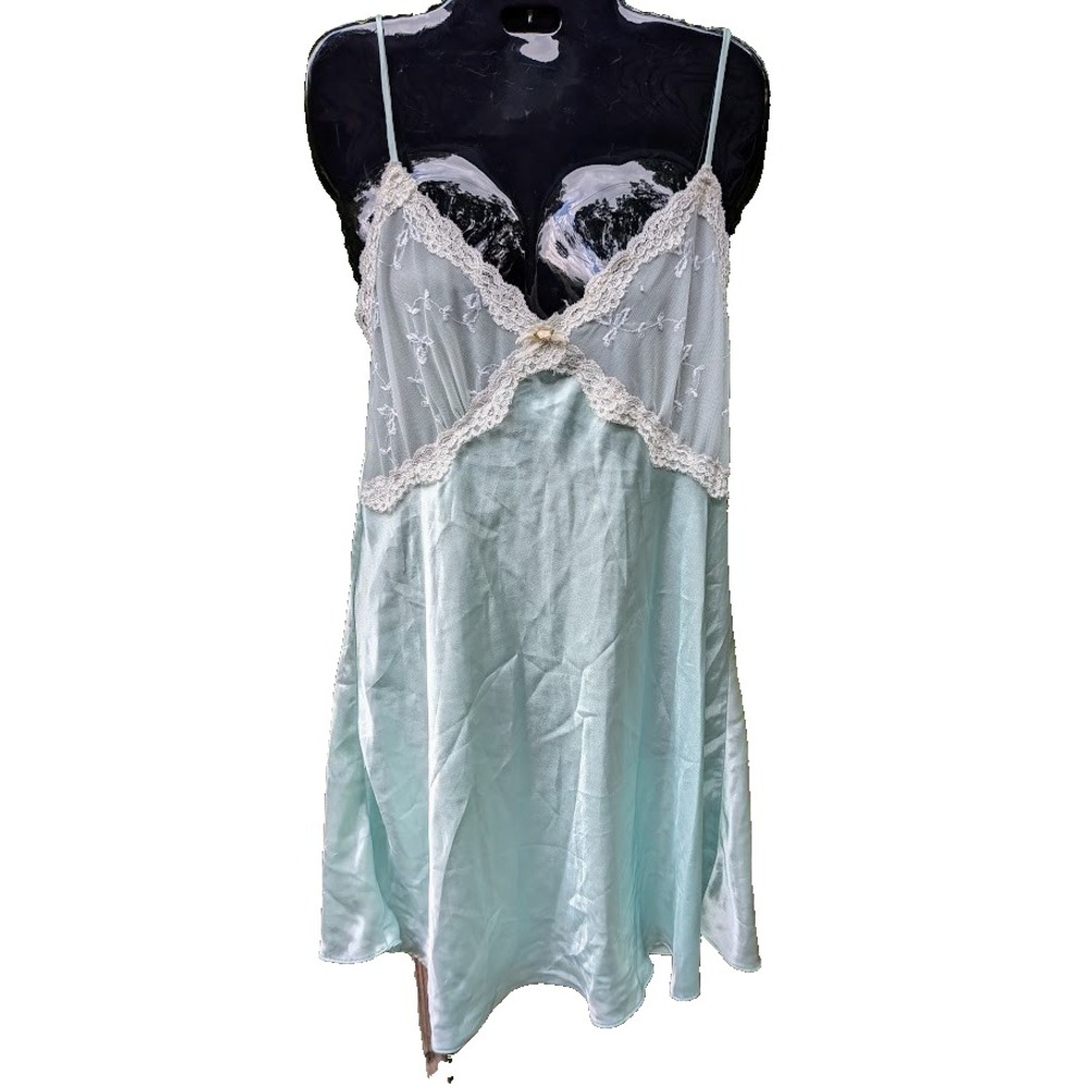 Vintage Womens Slip Dress Nightgown L Dainty Coquette Fairy Romantic Bow Lace